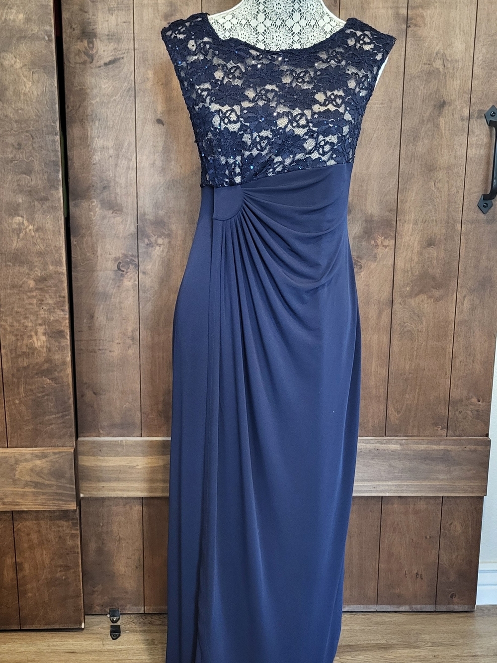 connected apparel Navy Lace Bodice Maxi Gown